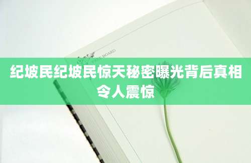 纪坡民纪坡民惊天秘密曝光背后真相令人震惊