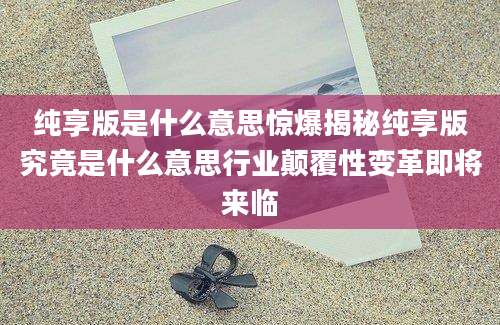 纯享版是什么意思惊爆揭秘纯享版究竟是什么意思行业颠覆性变革即将来临