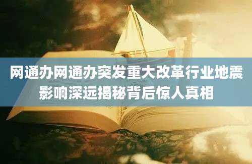 网通办网通办突发重大改革行业地震影响深远揭秘背后惊人真相