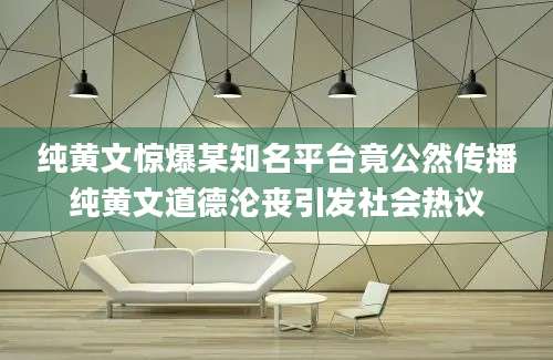 纯黄文惊爆某知名平台竟公然传播纯黄文道德沦丧引发社会热议