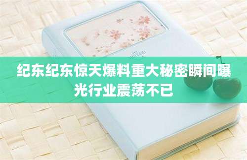纪东纪东惊天爆料重大秘密瞬间曝光行业震荡不已