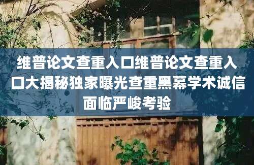 维普论文查重入口维普论文查重入口大揭秘独家曝光查重黑幕学术诚信面临严峻考验