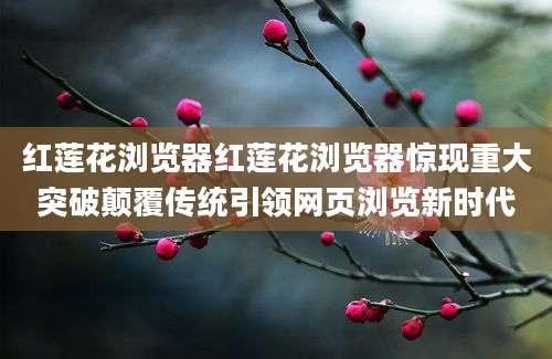 红莲花浏览器红莲花浏览器惊现重大突破颠覆传统引领网页浏览新时代